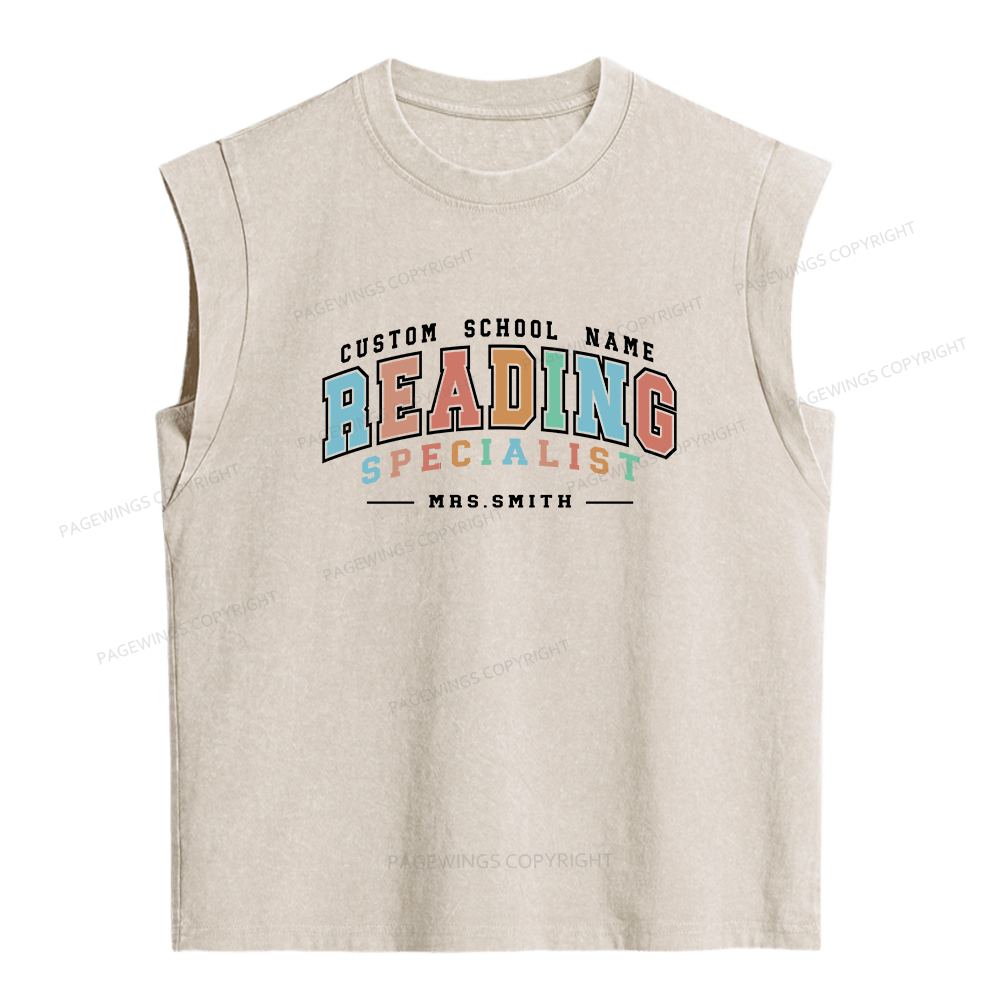 Pagewings Personalized Librarian Teacher Women's Washed Tank Top