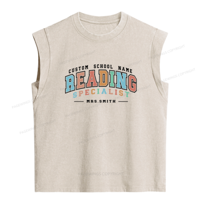 Pagewings Personalized Librarian Teacher Women's Washed Tank Top