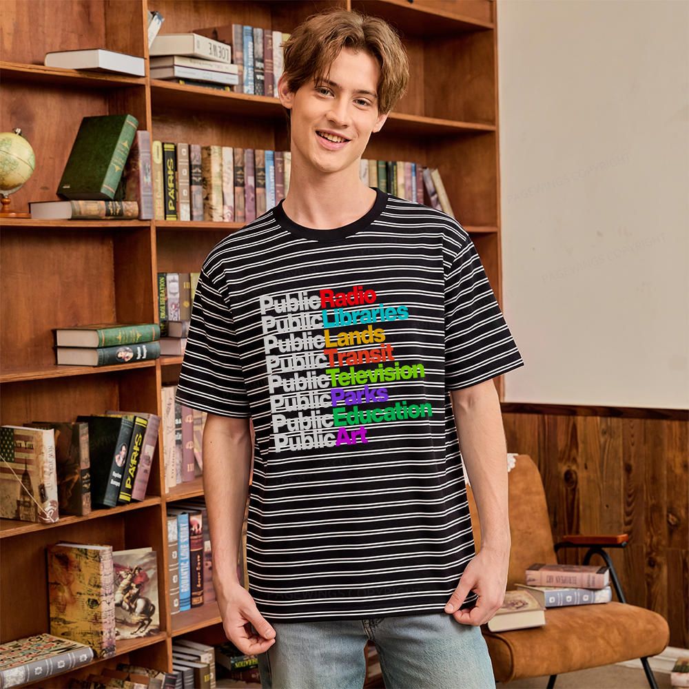 Pagewings Public Libraries Unisex Striped T-Shirt