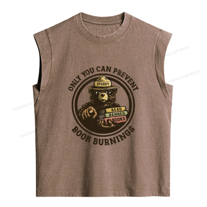Pagewings Only You Can Prevent Book Burnings Women's Washed Tank Top