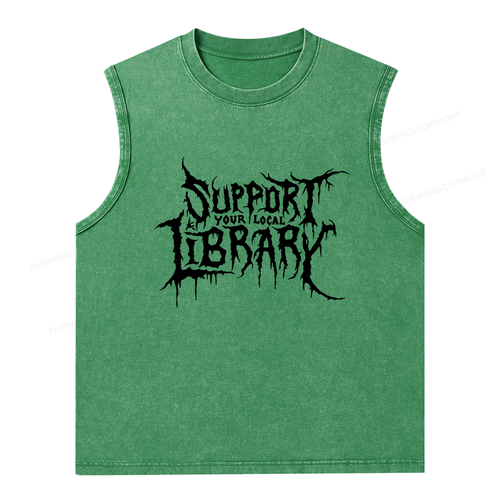 Pagewings Support Your Local Library Unisex Washed Tank Top