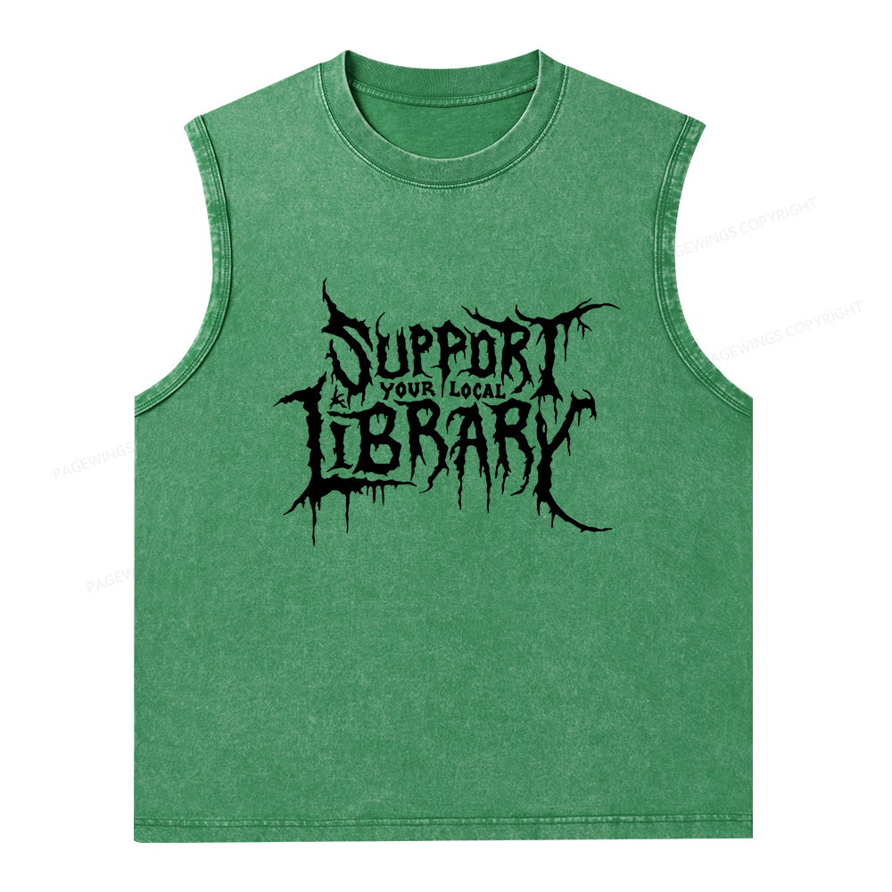 Pagewings Support Your Local Library Unisex Washed Tank Top