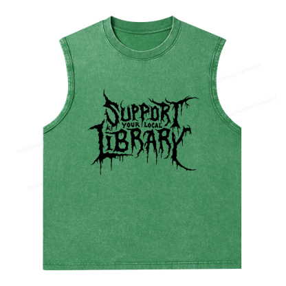 Pagewings Support Your Local Library Unisex Washed Tank Top