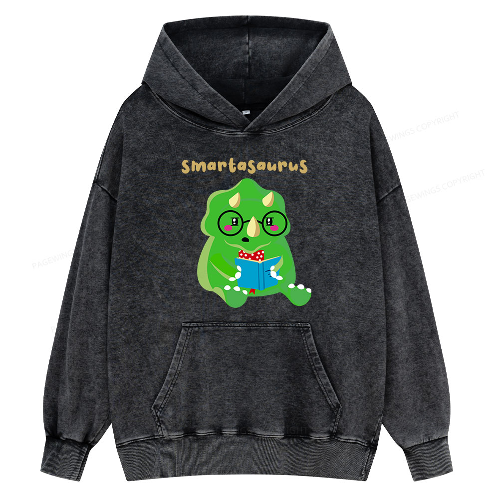 Pagewing Smart Dinosaur Is Reading Seriously Unisex Washed Hoodie