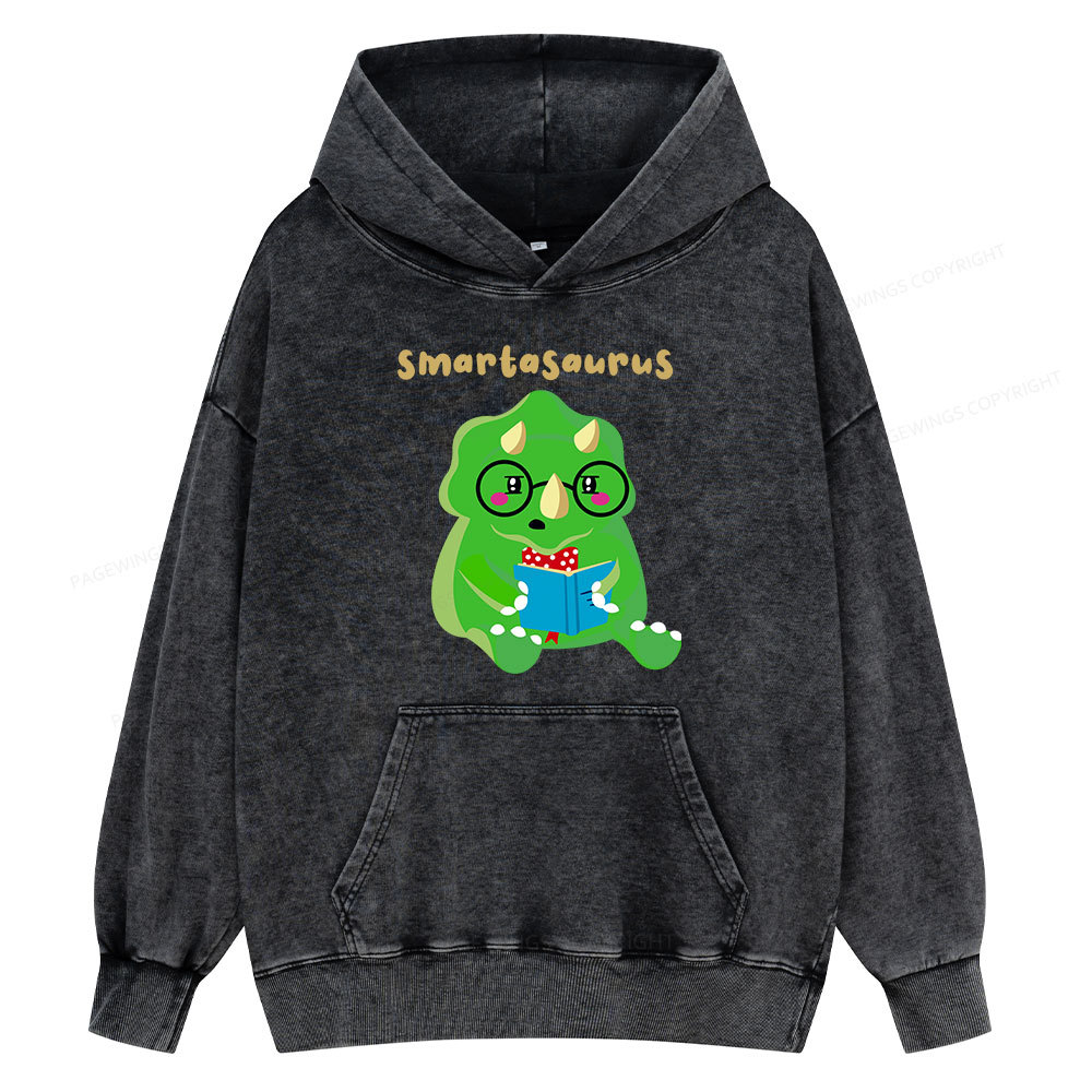 Pagewing Smart Dinosaur Is Reading Seriously Unisex Washed Hoodie
