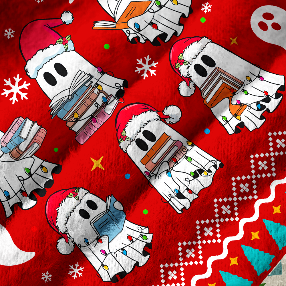 Pagewings Ghosts Who Love Reading Off Shoulder Ugly Knit Sweater