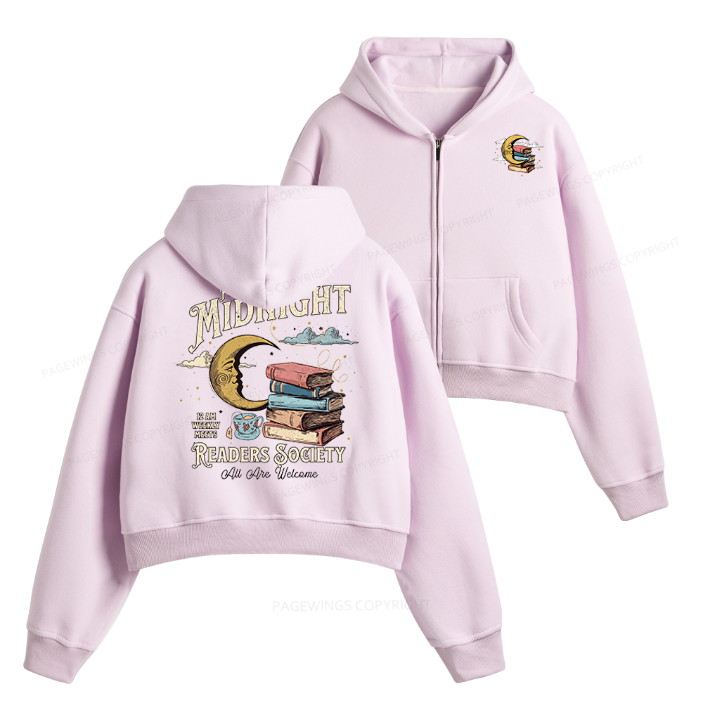 Pagewings Midnight Readers Society Fleece Zip-Up Hoodie