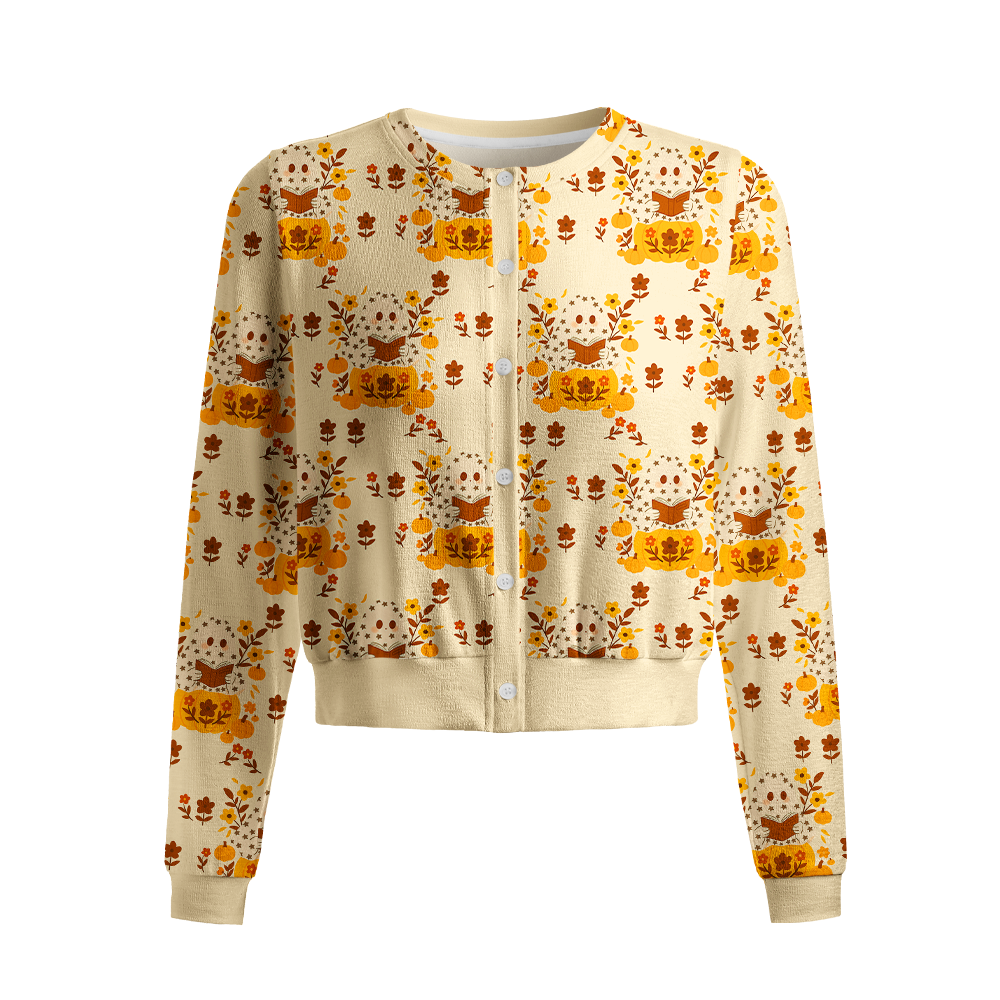 Pagewings Halloween Bookish Crew Neck Cardigan Sweaters
