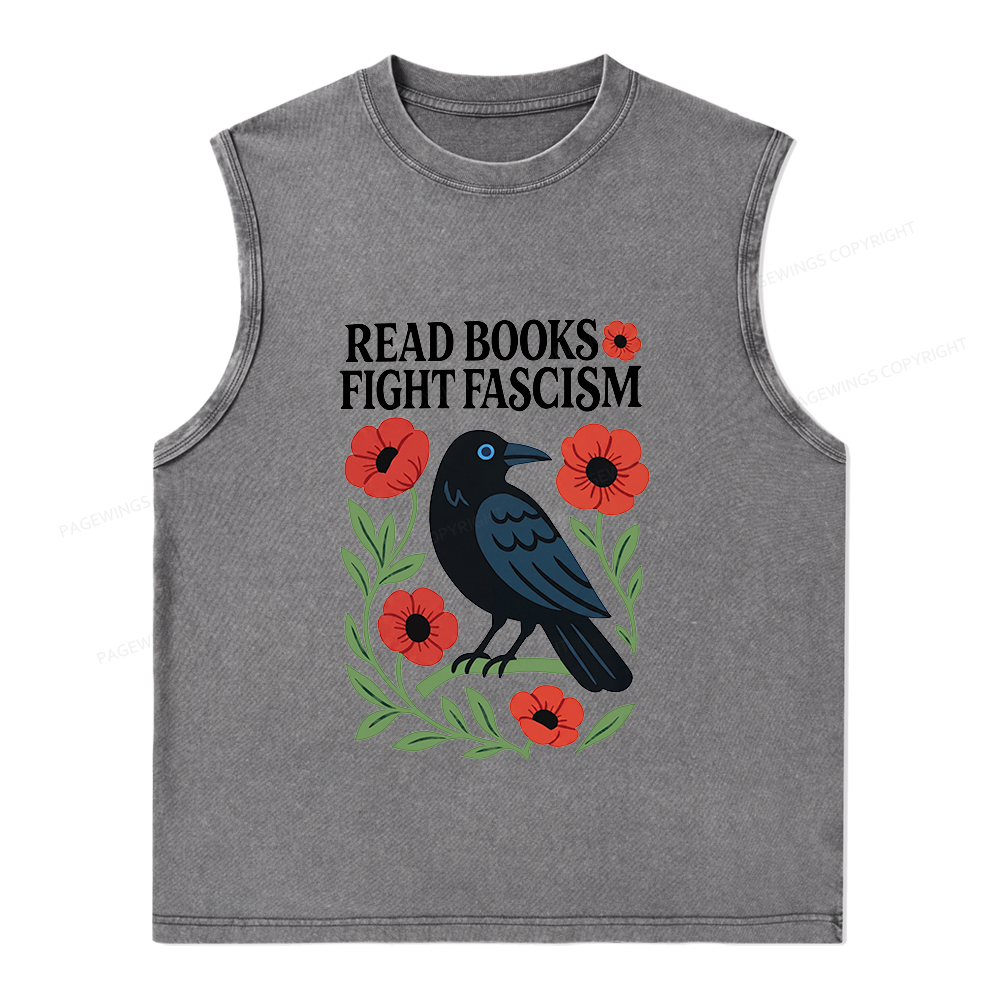 Pagewings Read Books Fight Fascismt Unisex Washed Tank Top