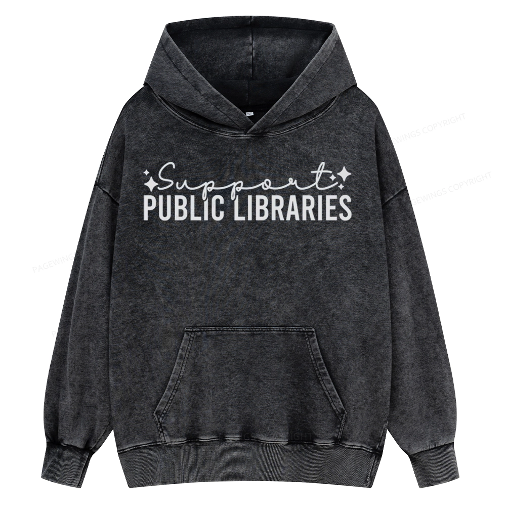 Pagewings Public Libraries Unisex Washed Hoodie