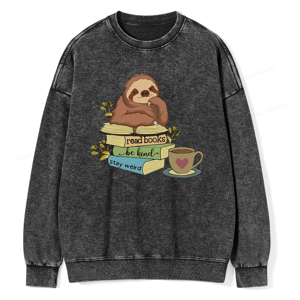 Pagewings Sloth Reading Unisex Washed Sweatshirt