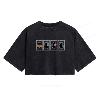 Pagewings Black Cats and Books Women's Washed Cropped T-shirt