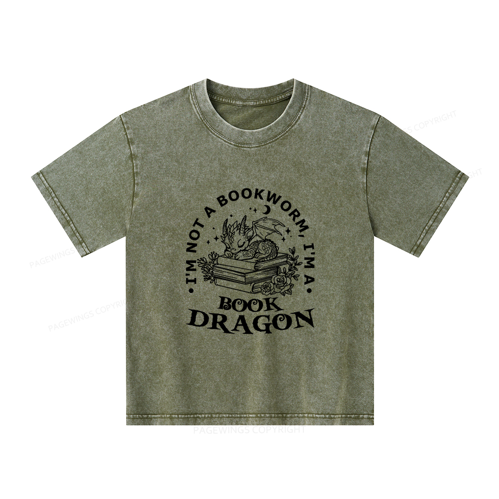 Pagewings I’m Not A Bookworm I’m A Book Dragon Unisex Kids Washed T-shirt