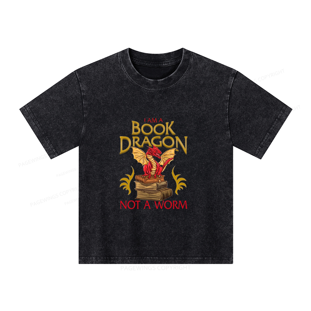 Pagewings I Am A Book Dragon Not A Worm Unisex Kids Washed T-shirt