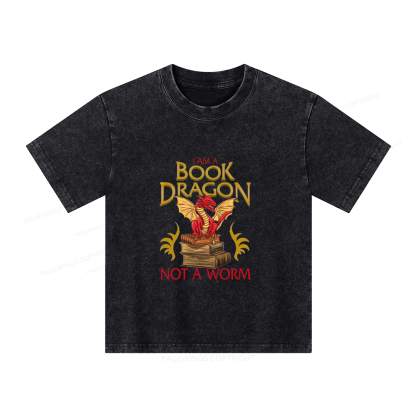 Pagewings I Am A Book Dragon Not A Worm Unisex Kids Washed T-shirt