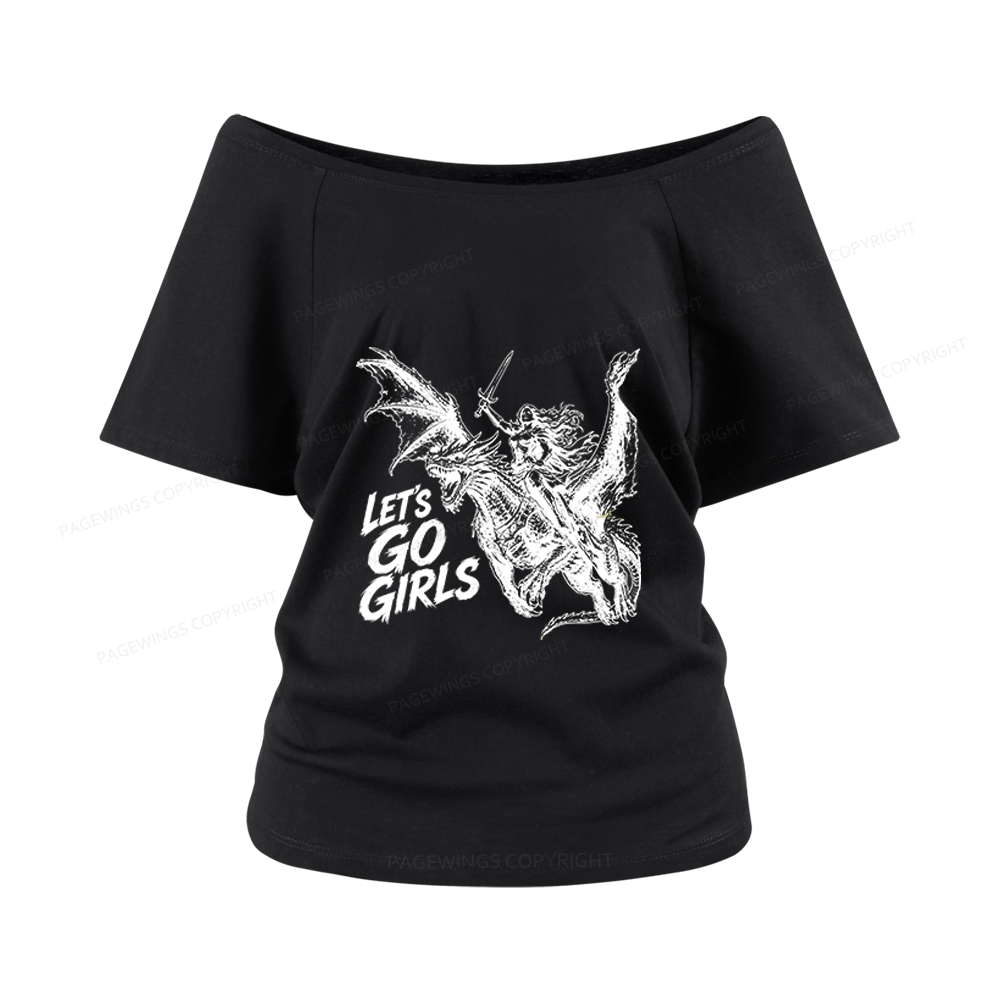 Pagewings Woman Dragon Rider Women Off Shoulder T-shirts