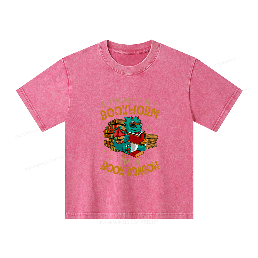 Pagewings Book Dragon T Shirts Unisex Kids Washed T-shirt