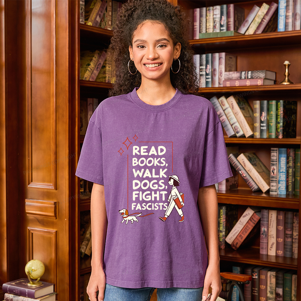 Pagewings Read Books Walk Dogs Unisex Washed T-shirt