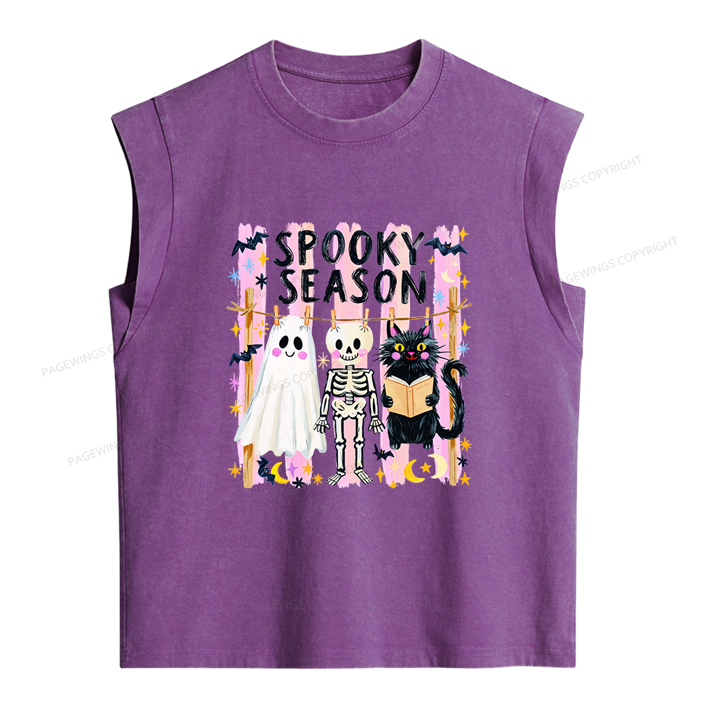Pagewing Preppy Spooky Season Women's Washed Tank Top