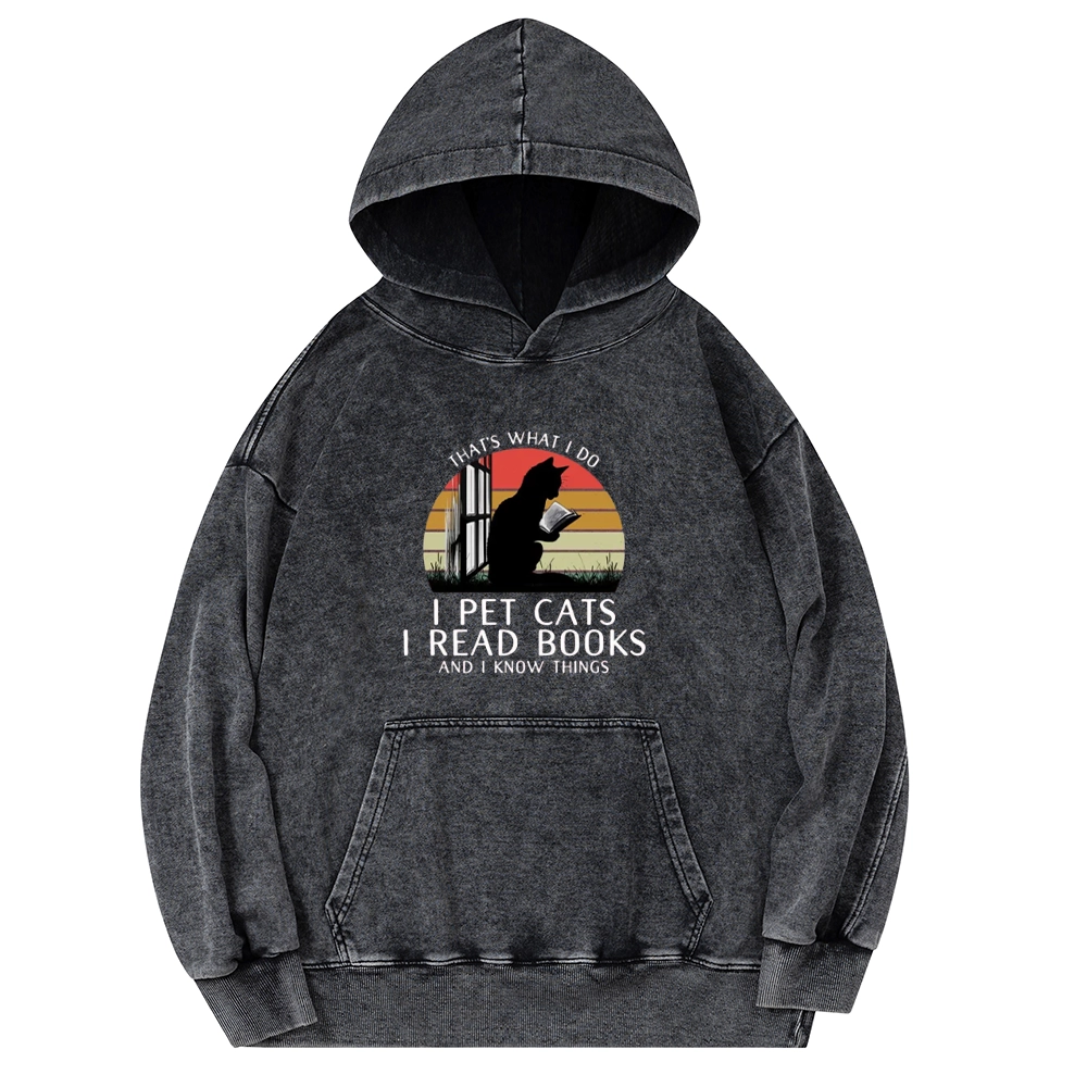 Pagewings Cat And Book Unisex Washed Hoodie