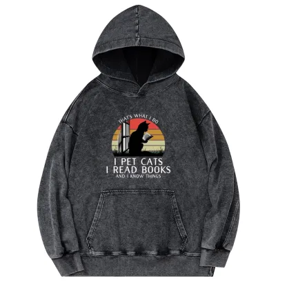 Pagewings Cat And Book Unisex Washed Hoodie