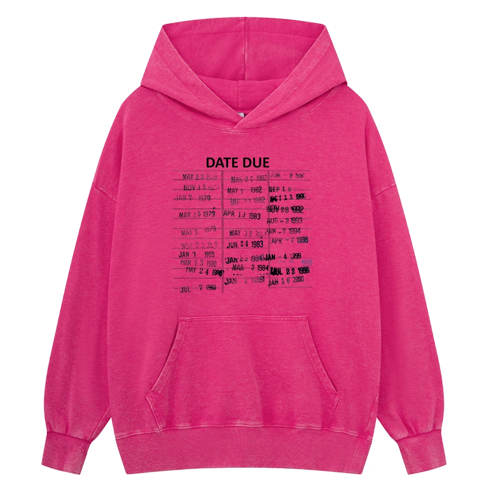Pagewings Library Card Due Dat Unisex Washed Hoodie