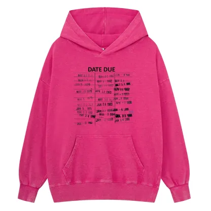 Pagewings Library Card Due Dat Unisex Washed Hoodie