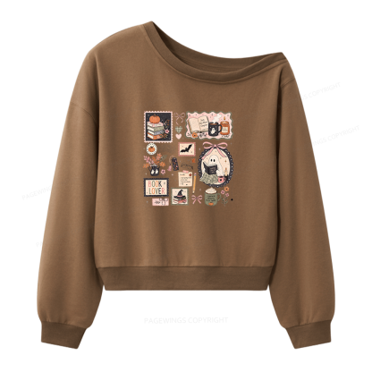 Pagewings Halloween Book Club Women Off Shoulder Sweatshirt