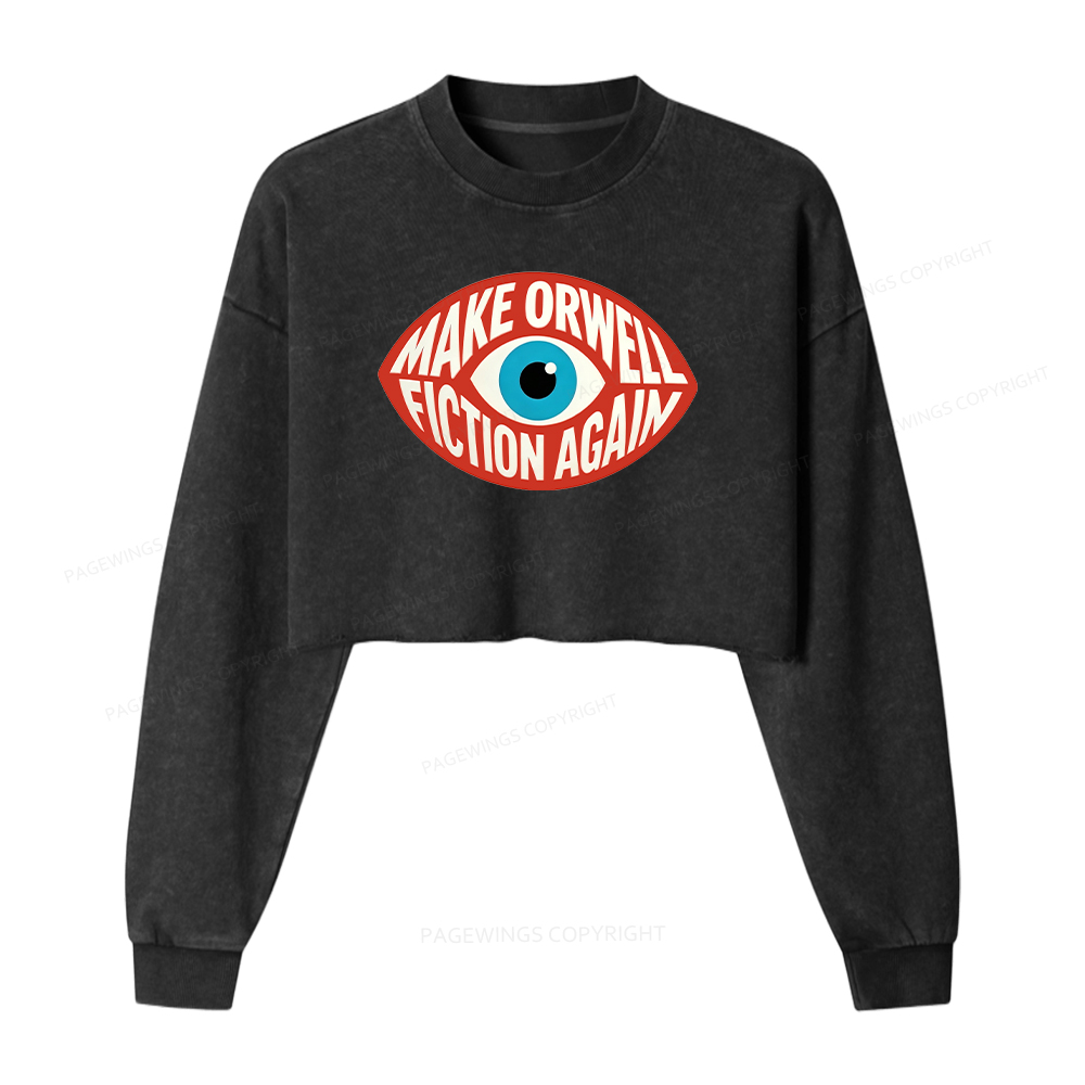 Pagewings Dystopia Quote Washed Crop Sweatshirt