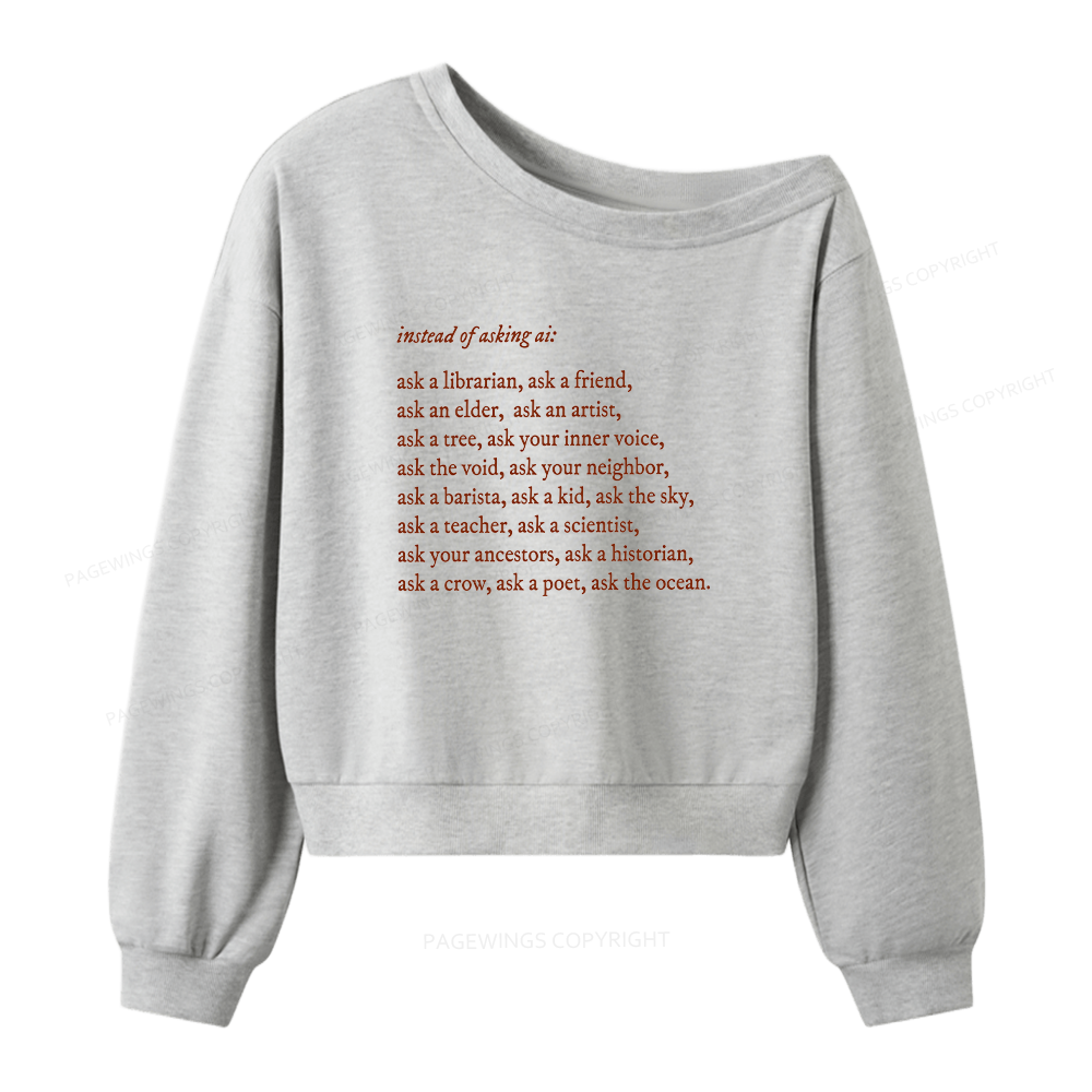 Pagewings Ask A Librarian Women Off Shoulder Sweatshirt