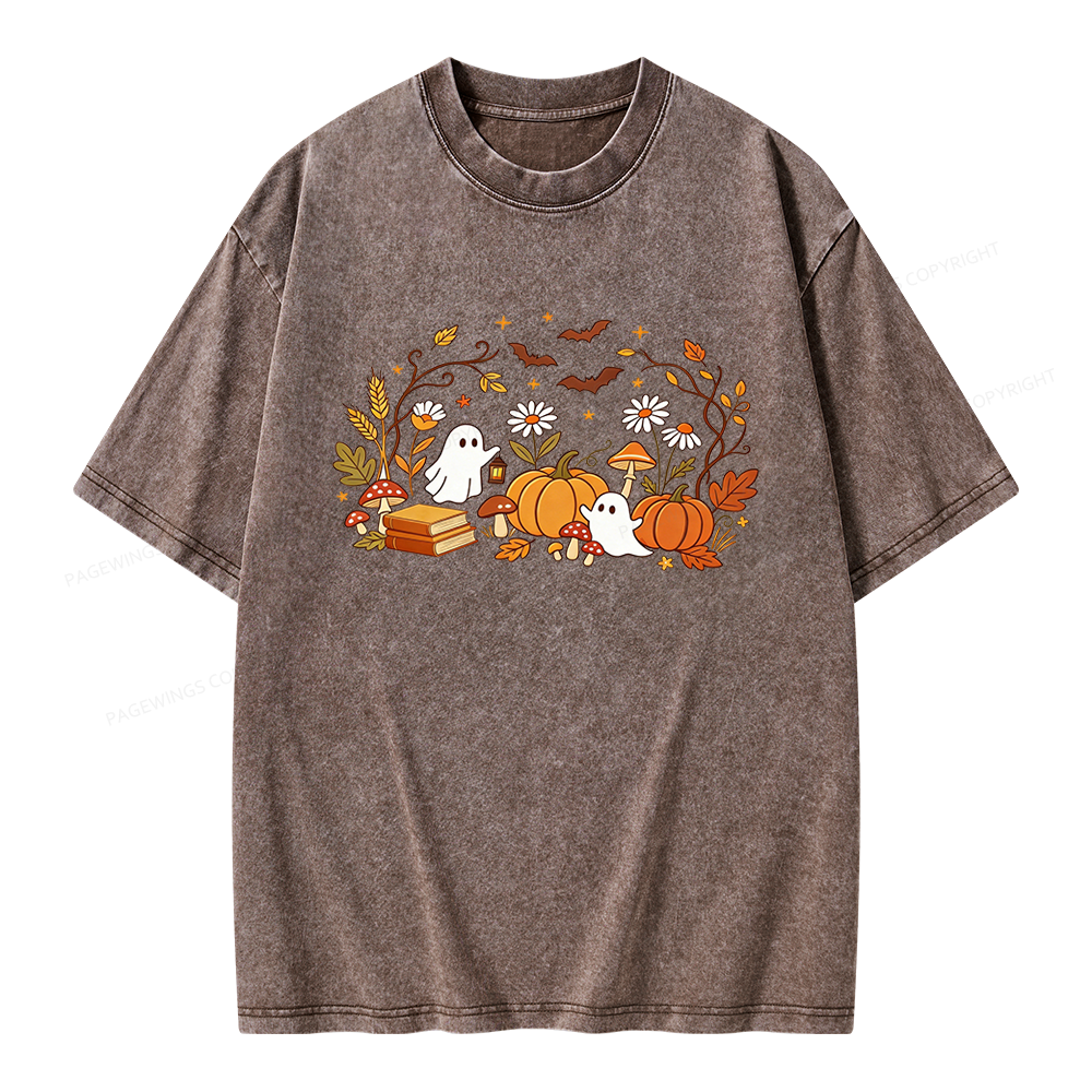 Pagewings Halloween Ghost Unisex Washed T-shirt