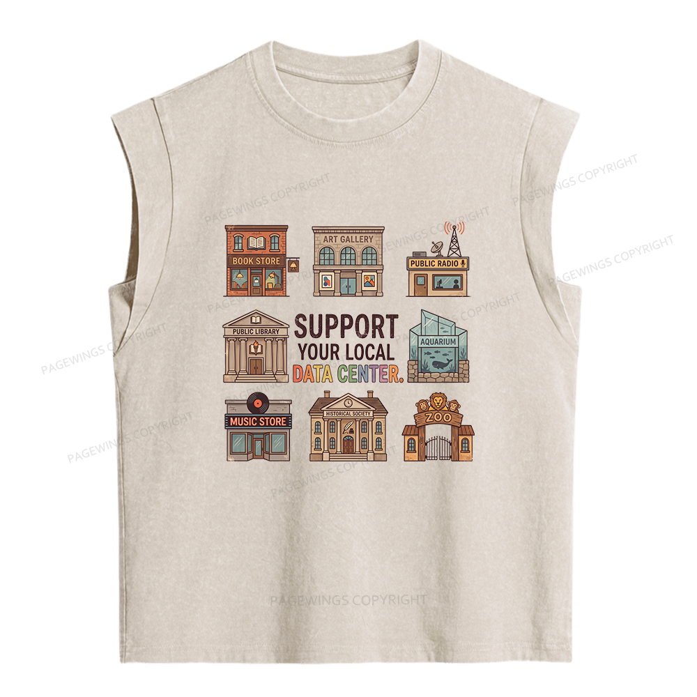 Pagewings Support Your Local Data Center Women's Washed Tank Top