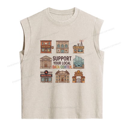 Pagewings Support Your Local Data Center Women's Washed Tank Top