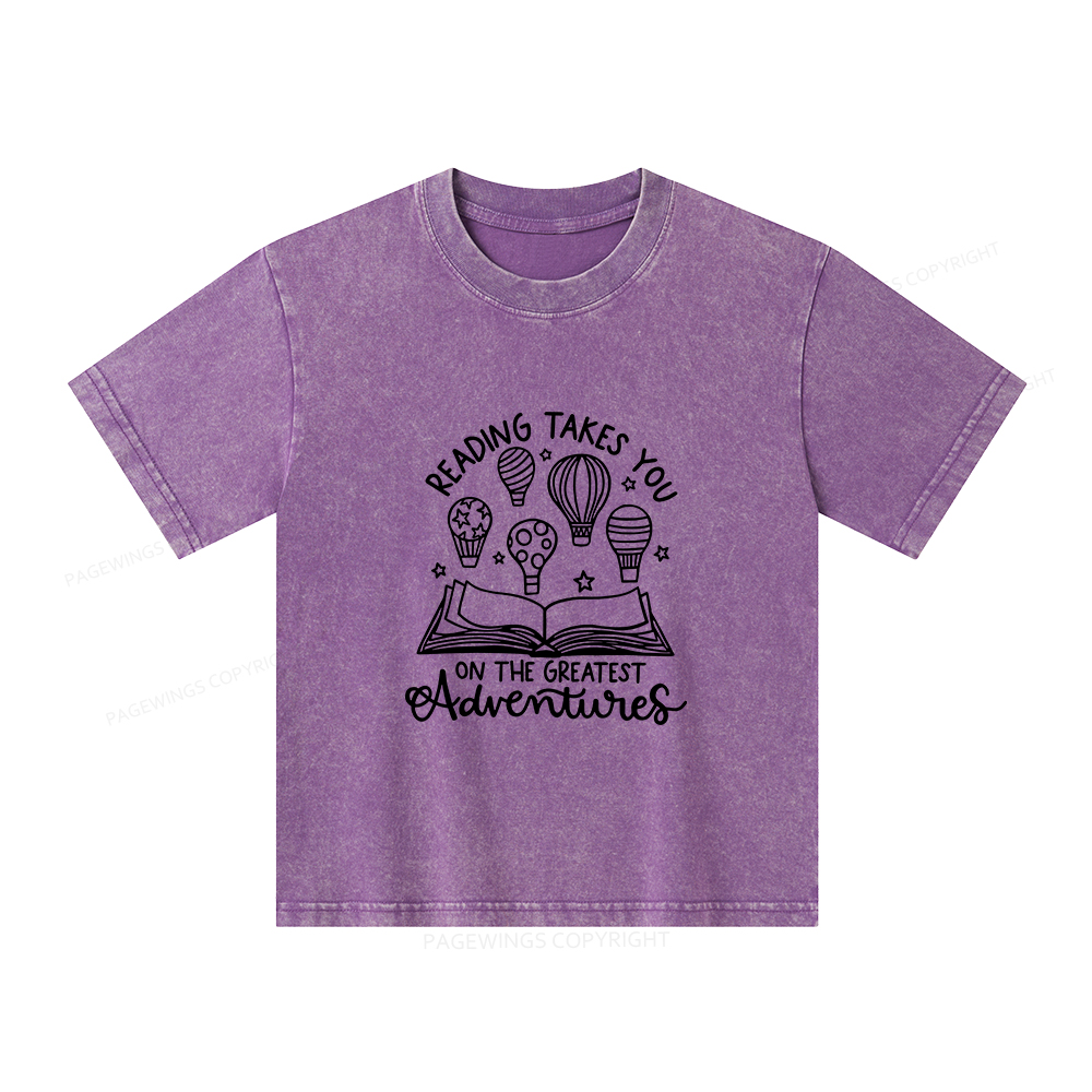 Pagewings Reading Adventures Book Unisex Kids Washed T-shirt