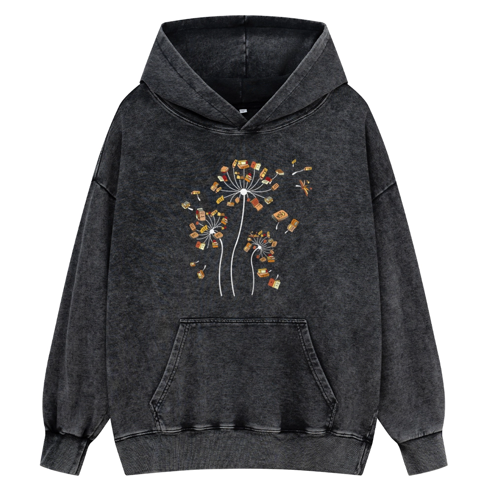 Pagewings Dandelion Flower Books Unisex Washed Hoodie
