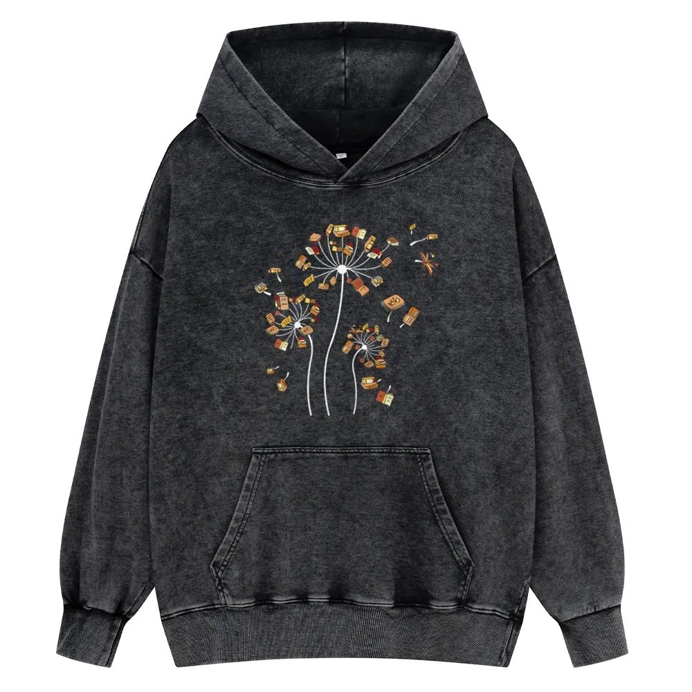 Pagewings Dandelion Flower Books Unisex Washed Hoodie