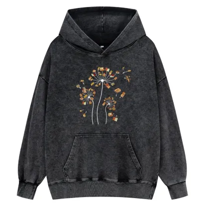 Pagewings Dandelion Flower Books Unisex Washed Hoodie