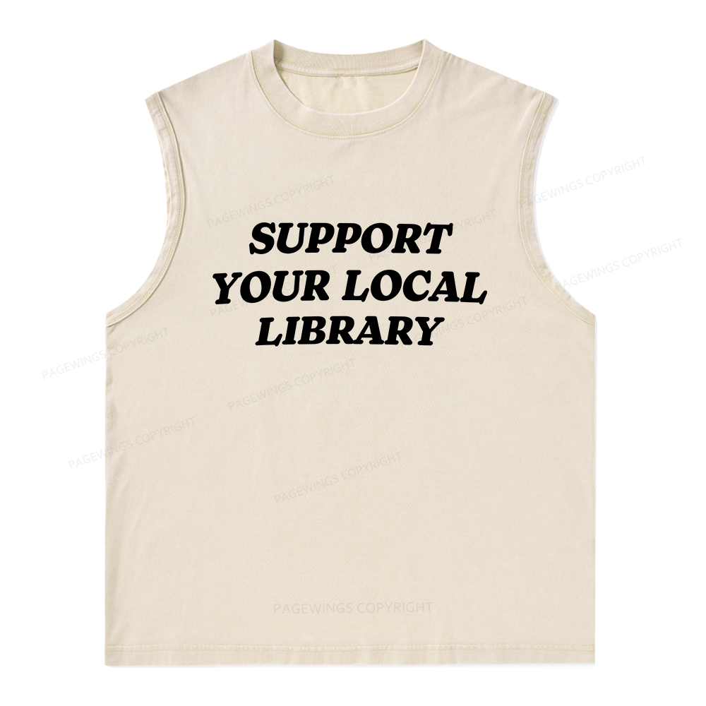 Pagewings Support Your Local Library Unisex Washed Tank Top