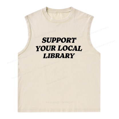 Pagewings Support Your Local Library Unisex Washed Tank Top