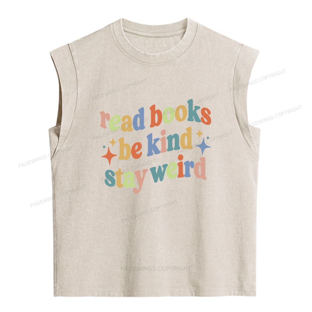 Pagewings Read Books Be Kind Stay Weird Women's Washed Tank Top