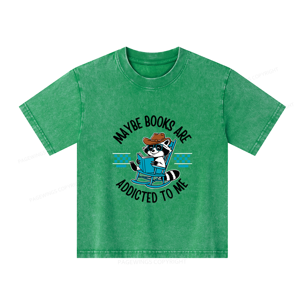 Pagewings Books Are Addicted To Me Unisex Kids Washed T-shirt