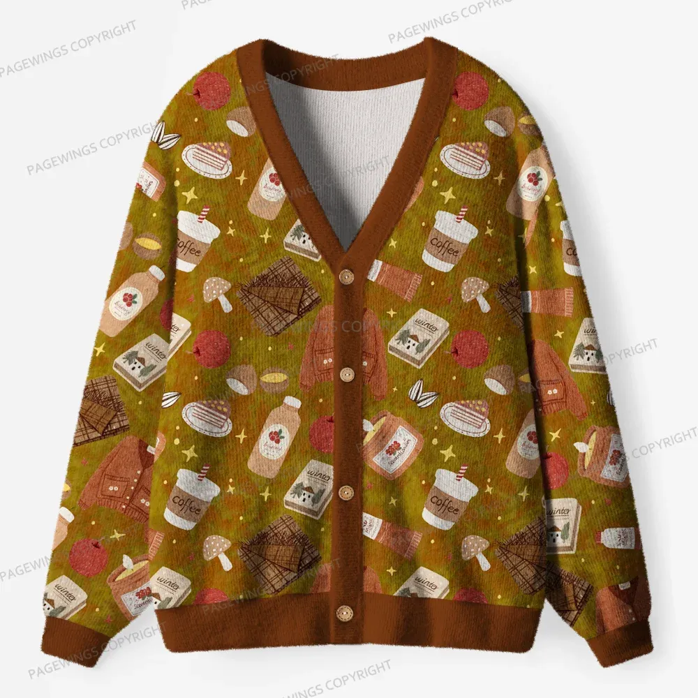 Pagewings Coffee and Books Unisex Ugly Cardigan Sweaters