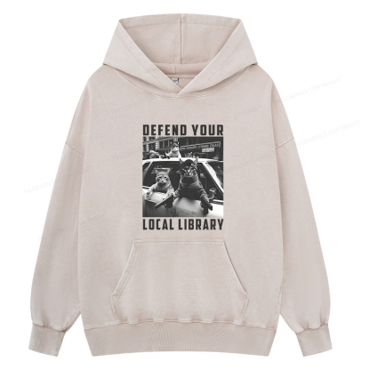 Pagewings Defend Your Local Library Unisex Washed Hoodie