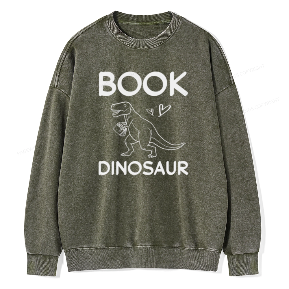 Pagewing Dinosaur Book Lover Unisex Washed Sweatshirt