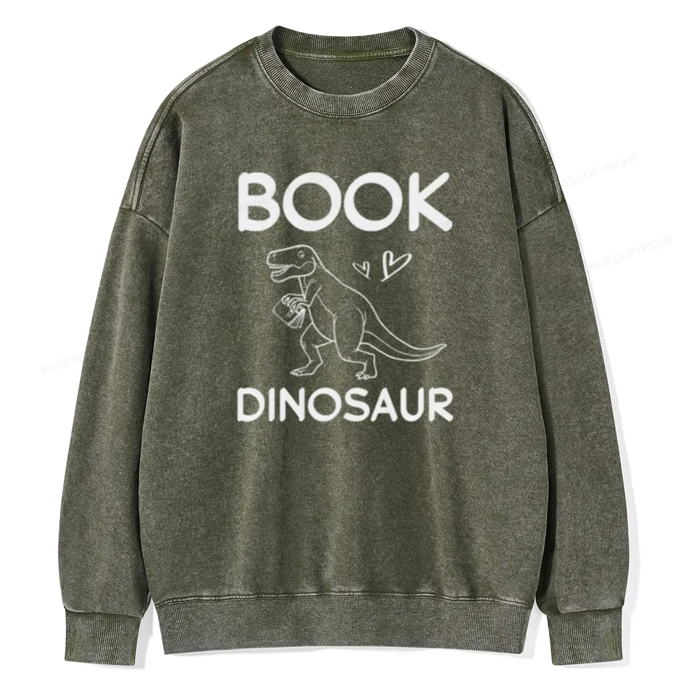 Pagewing Dinosaur Book Lover Unisex Washed Sweatshirt