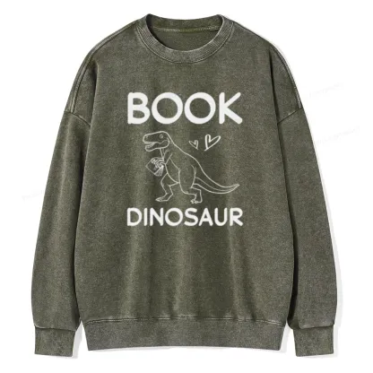Pagewing Dinosaur Book Lover Unisex Washed Sweatshirt