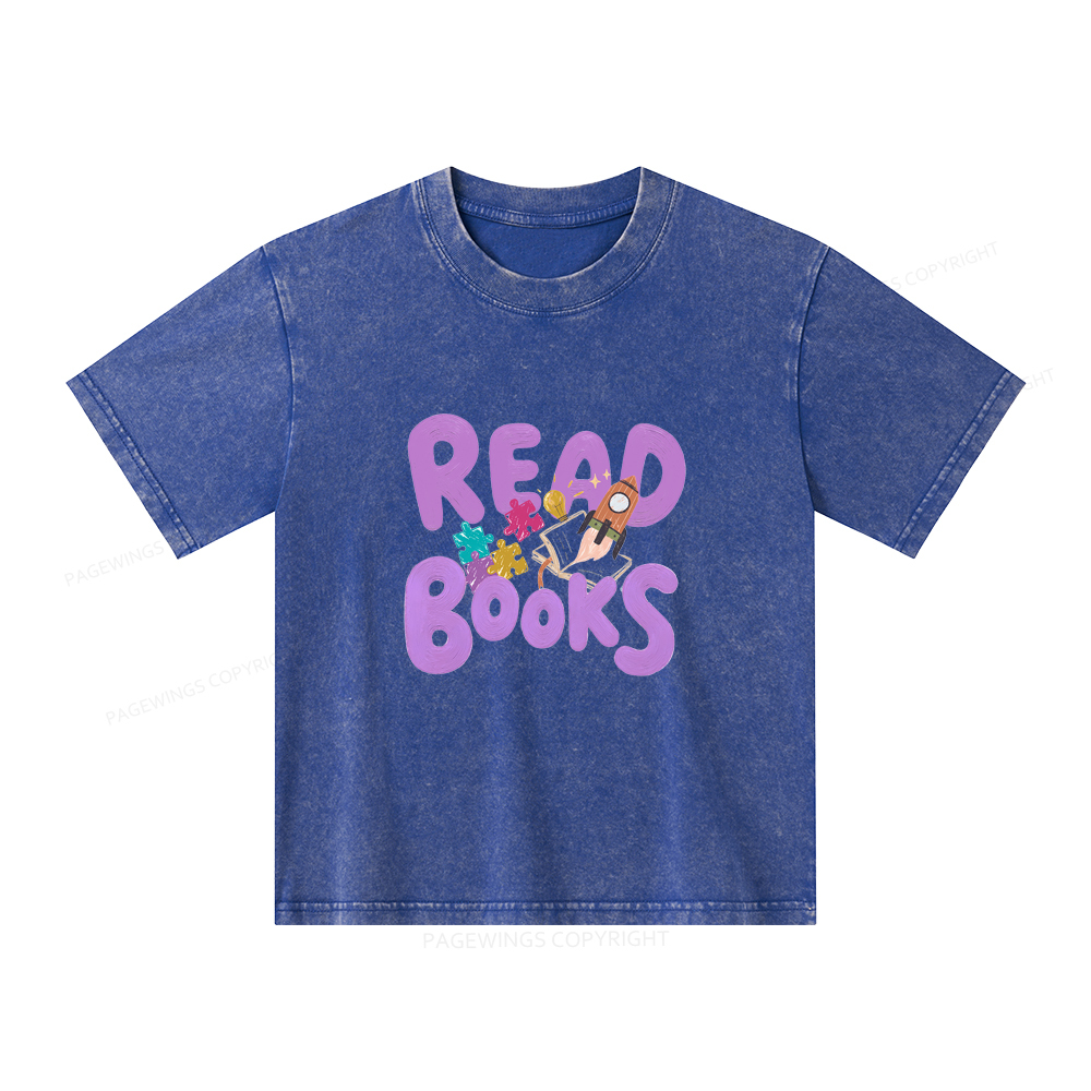 Pagewings Read Books Unisex Kids Washed T-shirt