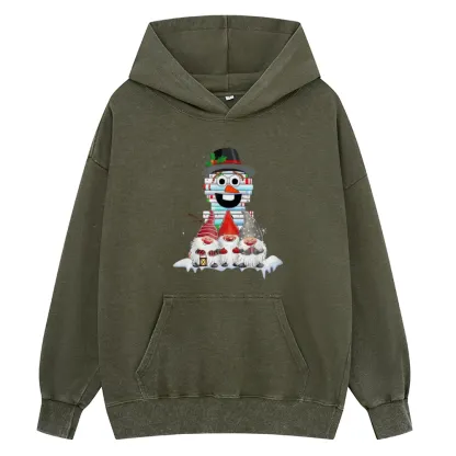 Pagewings Snowman Book Christmas Stack Gnome Librarian Book Unisex Washed Hoodie