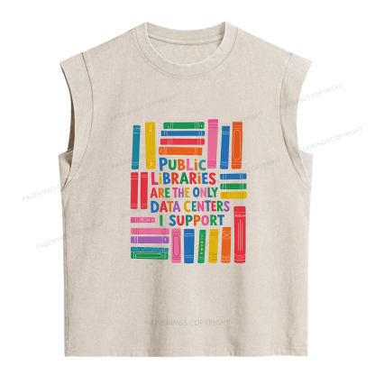Pagewings Public Libraries Are The Only Data Centers Women's Washed Tank Top