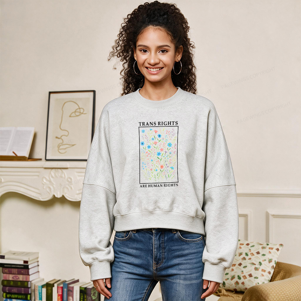 Pagewings Trans Rights Are Human Rights Fleece Crop Sweatshirt